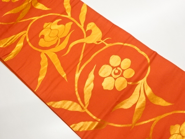 JAPANESE FUKURO OBI / WOVEN ABSTRACT FLOWER ARABESQUE / BY ORIETSU